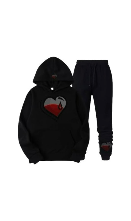 Toxic Love 2Pcs Outfits Blood Drip Heart Hoodies Long Sleeve Sweatshirt And Sweatpants Joggers Set For Winter Fall, Men's & Women's Clothing